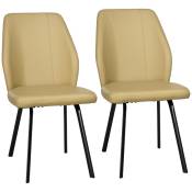HOMCOM Lot de 2 chaises salle à manger chaise de cuisine avec dossier assise en similicuir et piètement en acier 48 x 71 x 87 cm beige