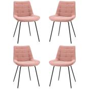 HOMCOM Lot de 4 chaises de salle à manger en tissu aspect velours capitonné et piètement métal noir 50 x 61 x 79 cm rose