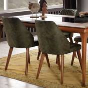Iperbriko - Chaise en velours vert olive pieds bois