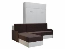 Lit escamotable dynamo sofa canapé angle méridienne réversible blanc accoudoirs tissu marron 140*200 cm 20100994698