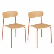 Lot de 2 chaises « écolier » en bois de frêne et acier terracotta