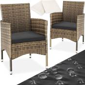 Lot de 2 fauteuils de jardin en rotin Résine tressée résistante de grande qualité Montage facile - marron naturel/gris foncé
