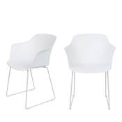 Lot de 2 fauteuils de table en plastique et métal blanc