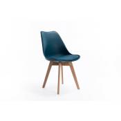 Loungitude - Lot de 2 chaises scandinaves andrea avec coussin et pieds bois - Bleu canard - Bleu pétrole