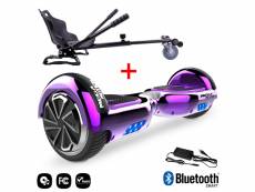 Mega motion hoverboard bluetooth 6.5 pouces violet chromé + hoverkart noir, gyropode overboard smart scooter certifié, kit kart
