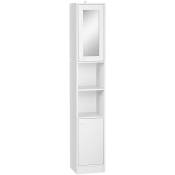 Meuble colonne de salle de bain 2 portes avec étagères réglables 2 niches miroir panneaux particules blanc - Blanc