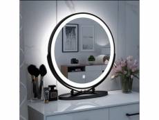 Miroir de maquillage rond rotatif tricolore dimmable hombuy cadre noir 50 * 50cm