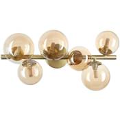 Perlage Plafonnier globe à 6 lumières en laiton, abat-jour en verre ambré - Ideal Lux