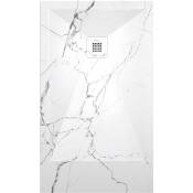 Receveur de douche Marbre Blanc , finition Lisse Stone 3D, grille de couleur - 130 x 70 cm