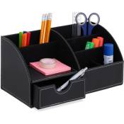 Relaxdays - Organiseur pour bureau, 6 compartiments & tiroir, h x l x p : 14 x 28,5 x 15 cm, range-crayons, noir