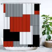 Rideau de Douche - Rectangle Carré - 180 x 200 cm - Lavable - Anti Moisissure - avec 12 Anneaux - Rouge Gris Noir Blanc