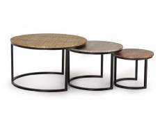 Set de 3 tables gigognes en métal coloris multicolore / noir