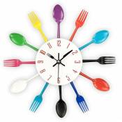 Sunxury - Horloge murale de cuisine, 3D amovibles, couverts créatifs modernes, cuillère de cuisine, fourchette, horloge murale, miroir, autocollant