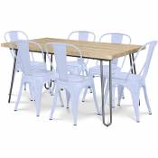 Table à manger Hairpin 150x90 + X6 Chaise Stylix Bleu gris - Acier, mdf mélaminé avec finition frêne naturel - Bleu gris