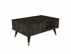 Table basse 1 porte coulissantes manoda 60x90cm métal or et bois foncé