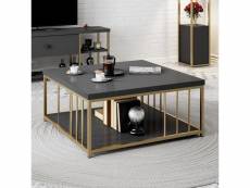 Table basse carrée olliana 90x90cm bois anthracite et métal or