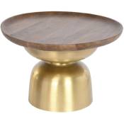 Table basse ronde dorée en bois de manguier / acier - Diamètre 80 x Hauteur 38 cm Pegane