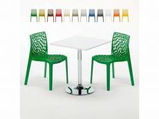 Table carrée blanche 70x70cm avec 2 chaises colorées grand soleil set intérieur bar café gruvyer cocktail