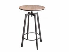 Table de bar ronde style industriel en bois et métal noir ajustable