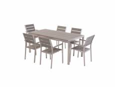 Table de jardin et 6 chaises aluminium plateau en plastique gris 180 cm vernio 10590
