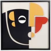 Tableau visage abstrait noir, rouge, écru et orange 45x45