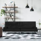 The Living Store - Canapé-lit avec porte-gobelets noir similicuir - Noir