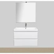 Top Bath - Meuble salle de bain avec vasque/lavabo laqué Blanc brillant BORA 80 suspendu laqué Blanc brillant avec miroir simple spot LED