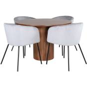 BiancaROWA ensemble table, table chêne plaqué et 4 Berit chaises Velours gris.
