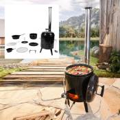 Brast - Barbecue charbon bois portable (8 pcs) multifonctional: cuire, griller, rôtir de la volaille et faire mijoter en 1 appareil – barbecue bois de