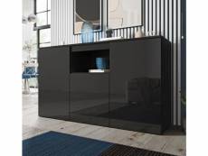 Buffet bahut 3 portes | 140 x 80 x 40 cm | couleur noir finition brillante | meuble de rangement | modèle nevada APSD039BLBL