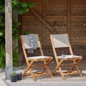 Chaise de jardin en acacia massif fsc et textilène gris pliante (lot de 2) - Naturel