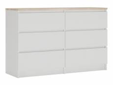 Commode demi 120 cm avec six tiroirs de style scandinave, couleur : chêne sonoma , blanc top, dimensions : l : 120 cm x p : 39 cm x h : 78 cm