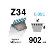 Courroie lisse série Z (section 10x6mm) Longueur ext: 903mm. Remplace origine: 135064197/0.