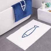 Csparkv - 45x65cm Blanc Tapis de bain antidérapant - Bleu et blanc - Motif poisson - Tapis de bain antidérapant - Séchage rapide - Tapis de cuisine