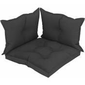 Décoshop26 - Coussins de sol canapé de palette en tissu noir dossier et assise 3 pièces