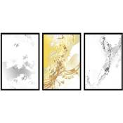 Effet marbré Trio, Set de 3 posters muraux - 90x45cm - Gris