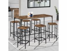 Ensemble table haute de bar dayton 150 cm et 6 tabourets effet vieilli design industriel