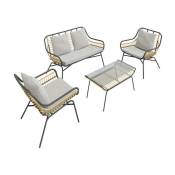 Firber - Ensemble salon de jardin - canapé 2 places - 2 chaises - table basse - beige / noir - style moderne - Selsey