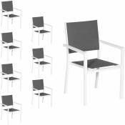 Happy Garden - Lot de 8 chaises rembourrées en aluminium blanc - textilène gris - grey