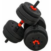 Homcom - Ensemble d'haltères courtes total 25 Kg - barres incluses - entraînement musculaire & haltérophilie - acier hdpe noir rouge - Noir