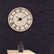 Horloge Murale Ronde Ø76 cm avec Chiffres Romains, Horloge Décorative en Bois mdf et Métal, Aspect Pin, Style Vintage, Mouvement Silencieux Sans