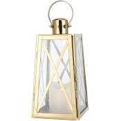 Lanterne décorative en acier inoxydable en métal, panneau en verre trempé, 30 cm, doré