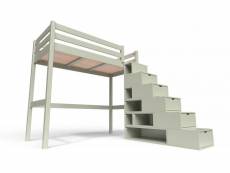 Lit mezzanine bois avec escalier cube sylvia 90x200 moka CUBE90-Moka
