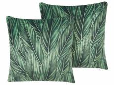 Lot de 2 coussins velours motif feuilles vert 45 x