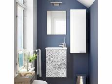 Meuble lave main 40 cm + miroir 1 porte battante carreaux de ciment - plimi - meuble : l 40 l 22 x h 58 cm ; vasque : l 40 x l 22 x h 2.5 cm ; miroir