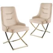 Mobilier Deco - emmy - Lot de 2 chaises en velours beige piètement doré
