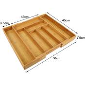 Organiseur de tiroir pour la cuisine réglable range-couverts ajustable de 6 à 8 compartiments en bois de bambou télescopique penderie bureau armoire,
