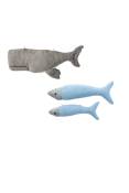 Pack peluche murale béluga gris et mini poisson bleu