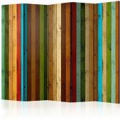 Paravent bois 5 panneaux, design arc-en-ciel coloré