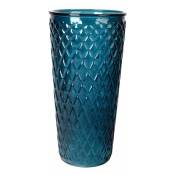 Paris Prix - Vase Déco En Verre relief Losange 23cm Bleu Indigo